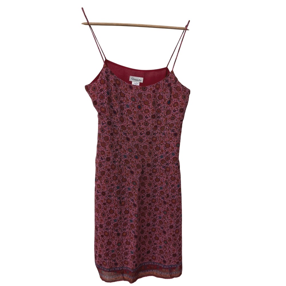 Tessuto Slip Dress sz‎ 4 Red Multi Floral Medallion 90s Vintage Viscose